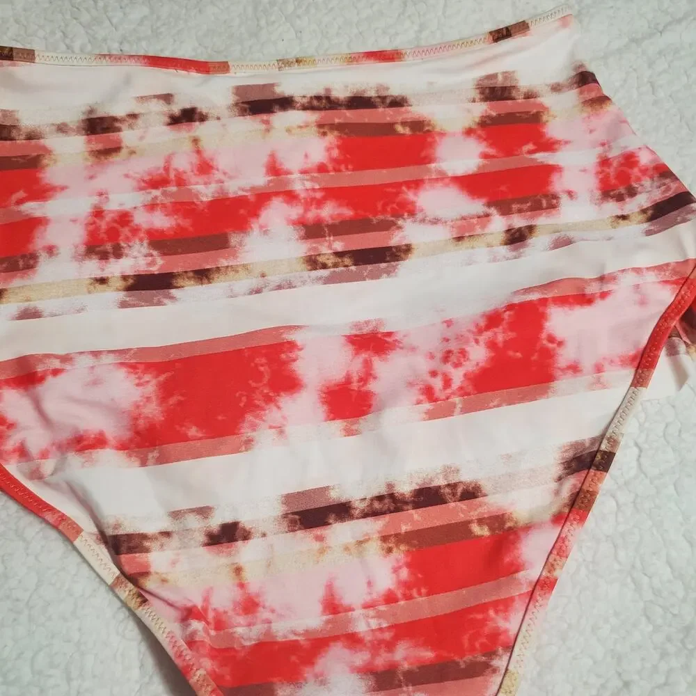 Aerie High Waisted Full Coverage Ruffle Tie Dye Pink Bikini Swim Bottoms NWT M - Picture 10 of 13
